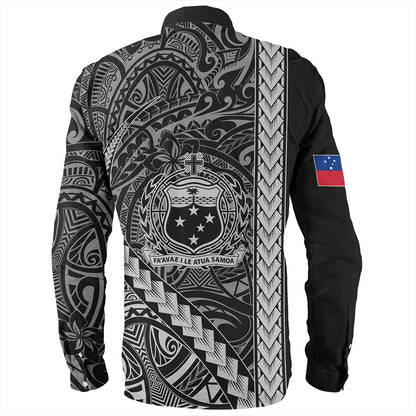 Samoa Long Sleeve Shirt Tribal Polynesian Coat Of Arms White