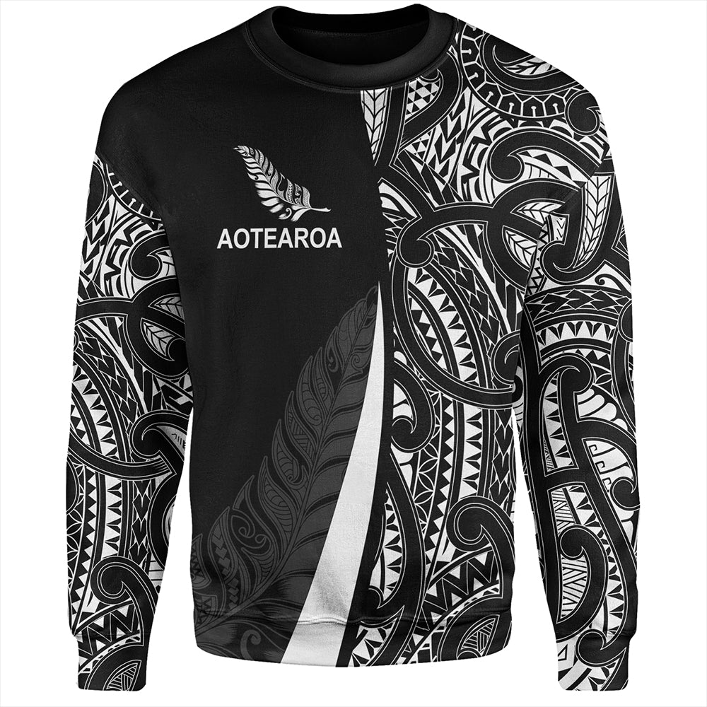 New Zealand Sweatshirt Country Aotearoa Maori Pattern Silver Fern