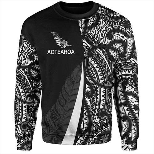 New Zealand Sweatshirt Country Aotearoa Maori Pattern Silver Fern