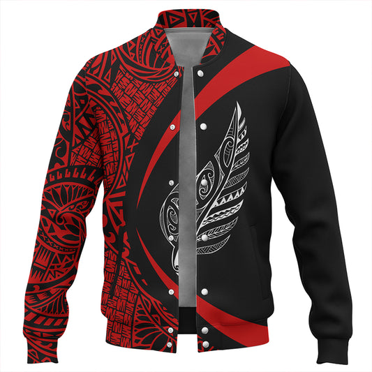 New Zealand Baseball Jacket Silver Fern Maori Flag Lauhala Circle