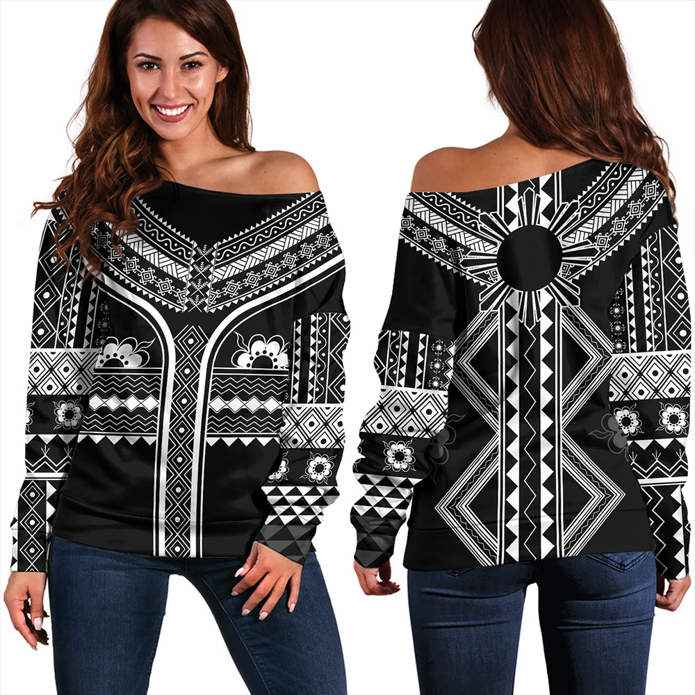Philippines Off Shoulder Sweatshirt Tattoo Tribal Batok Symbols