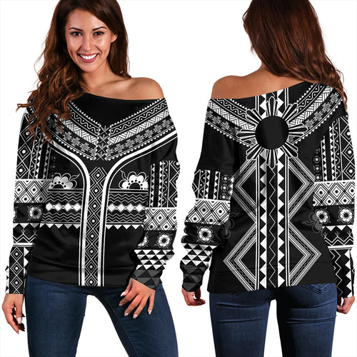 Philippines Off Shoulder Sweatshirt Tattoo Tribal Batok Symbols