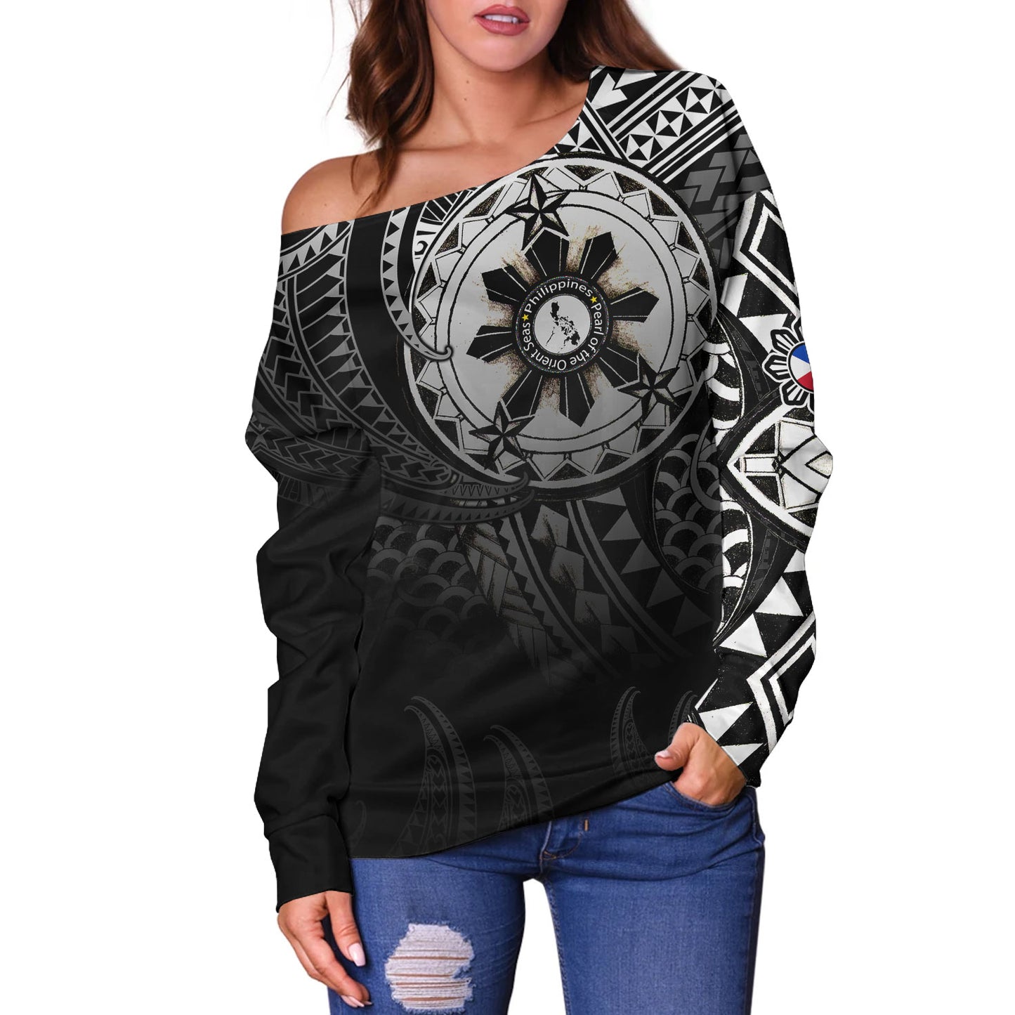 Philippines Off Shoulder Sweatshirt Pearl of the Orient Seas