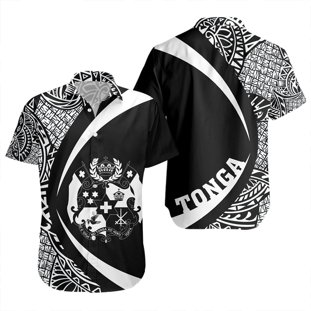 Tonga Short Sleeve Shirt Coat Of Arm Lauhala White Ver 2 Circle