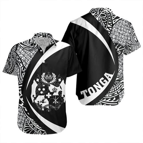 Tonga Short Sleeve Shirt Coat Of Arm Lauhala White Ver 2 Circle