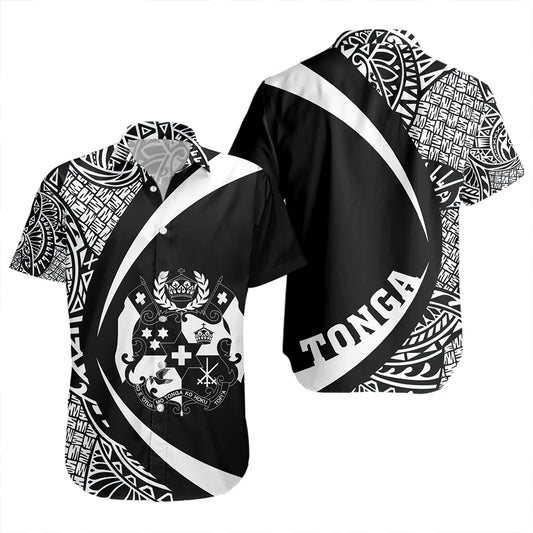 Tonga Short Sleeve Shirt Coat Of Arm Lauhala White Ver 2 Circle
