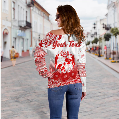 Tonga Off Shoulder Sweatshirt Custom Pattern Ngatu With Paisley Style