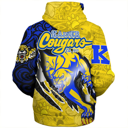 Hawaii Sherpa Hoodie Custom Henry J. Kaiser High School Super Cougar Arm Sleeve Polynesian Tattoo