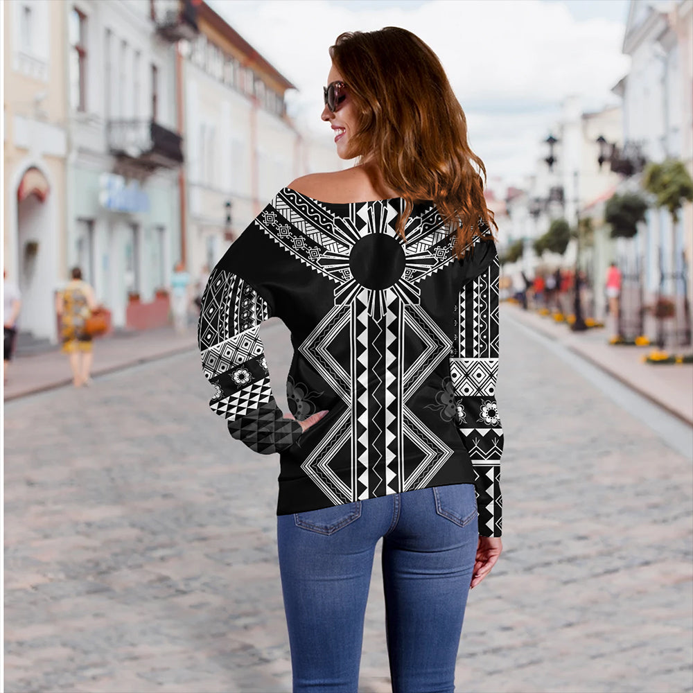 Philippines Off Shoulder Sweatshirt Tattoo Tribal Batok Symbols