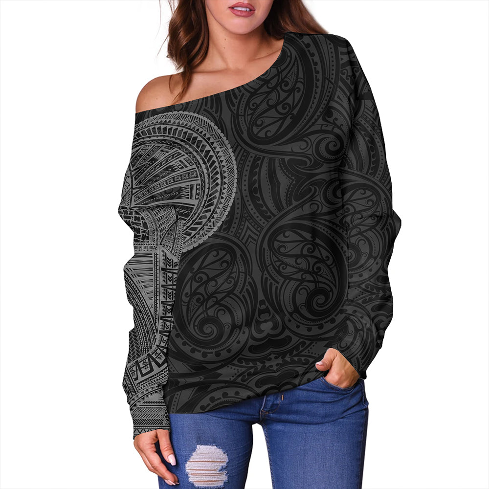 Samoa Tribal Maori Tattoo Roman Reigns Off Shoulder Sweatshirt Gray