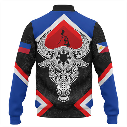 Philippines Baseball Jacket Water Buffalo Sun Tribal Style
