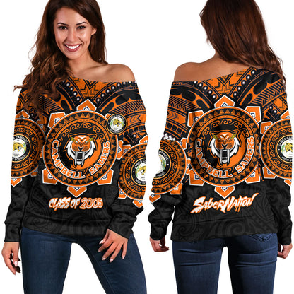 Hawaii Off Shoulder Sweatshirt - Custom James Campbell High School SaberNation Super Sabers Tribal Style