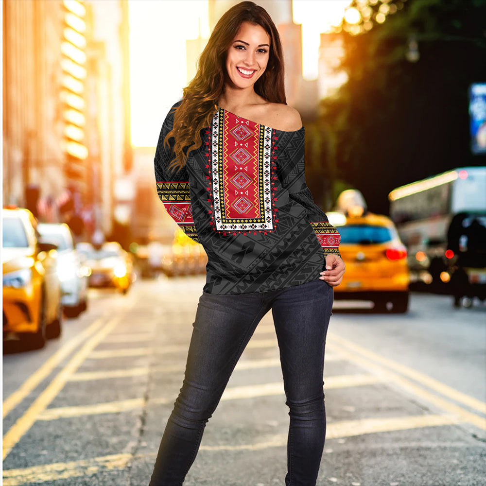 Philippines Off Shoulder Sweatshirt Ethnic Traditional Eagle Style