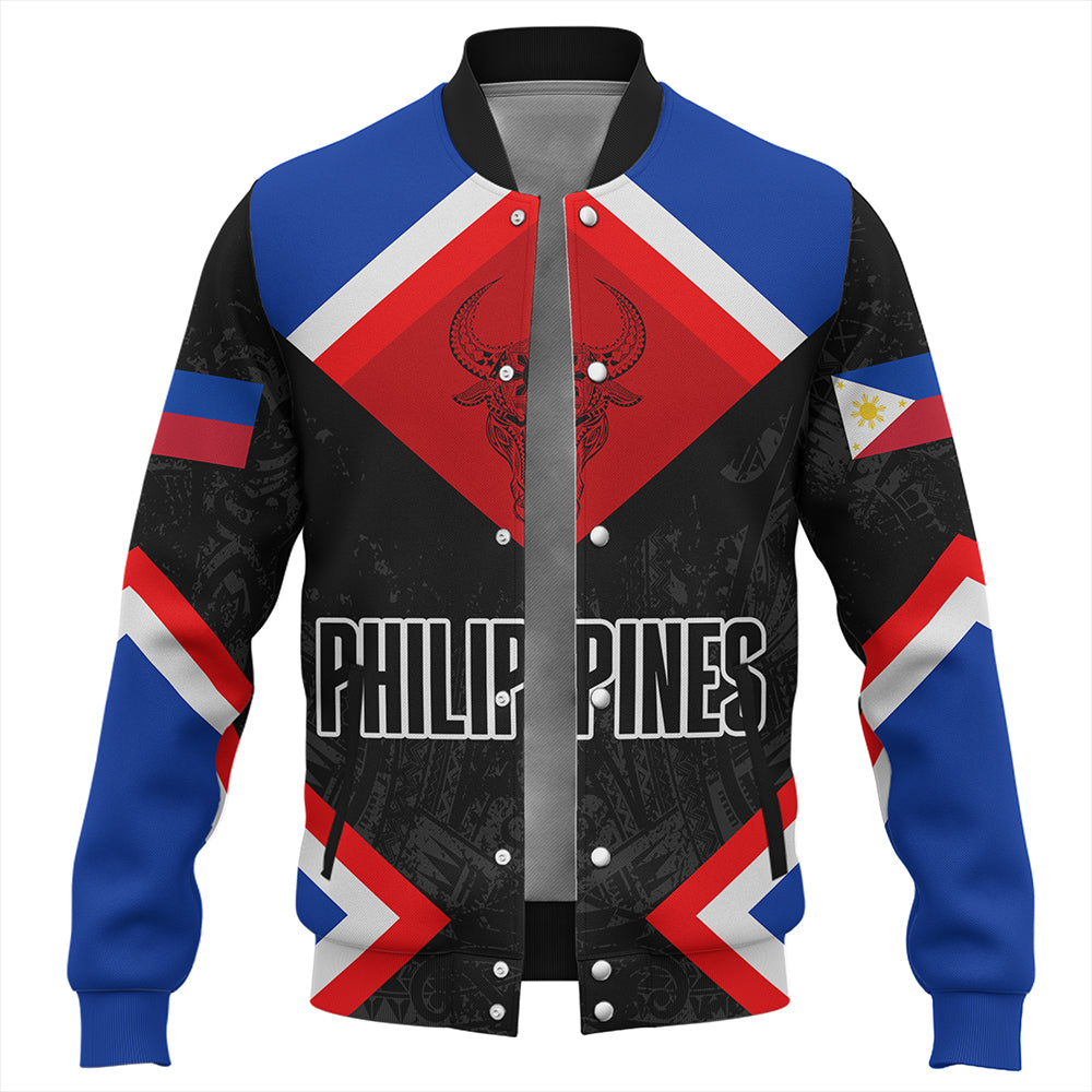 Philippines Baseball Jacket Water Buffalo Sun Tribal Style