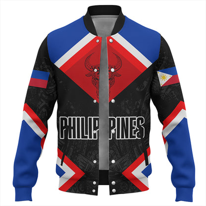 Philippines Baseball Jacket Water Buffalo Sun Tribal Style
