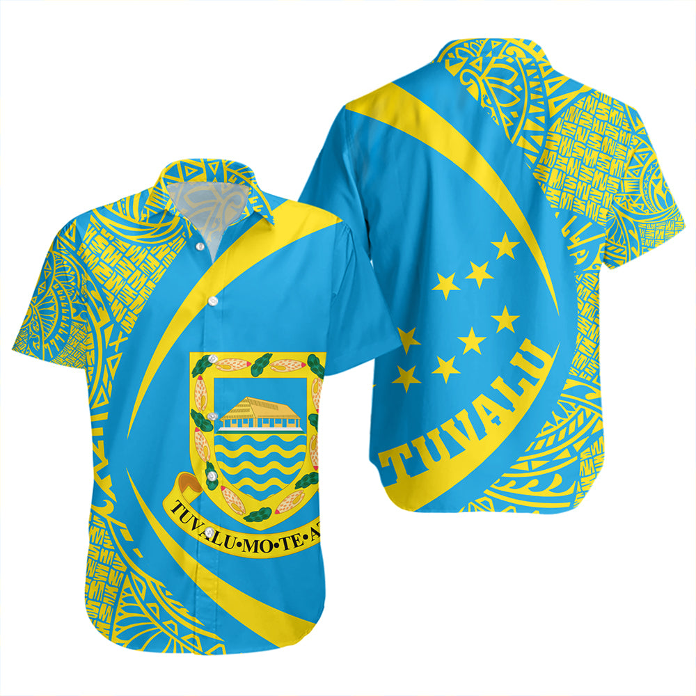 Tuvalu Short Sleeve Shirt Coat Of Arm Lauhala Circle