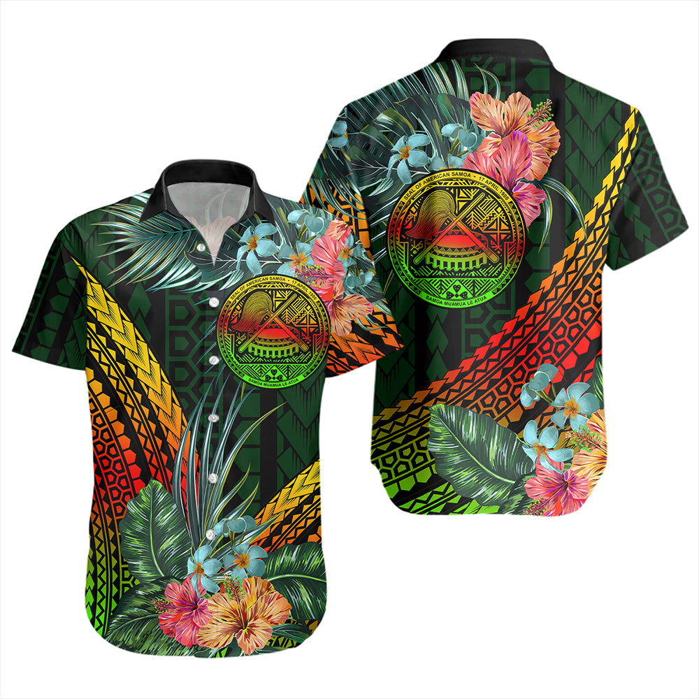 American Samoa Short Sleeve Shirt Polynesian Tropical Style Flower