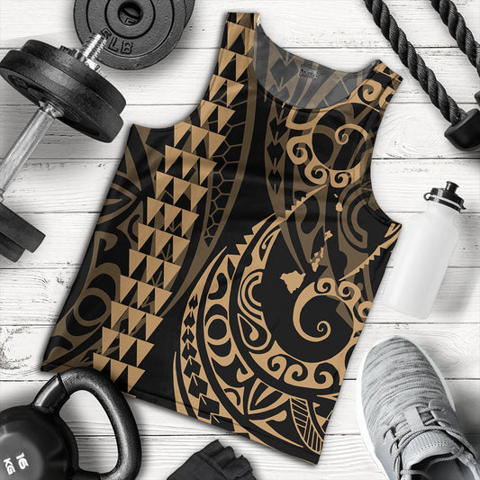 Hawaii Tank Top Hawaiian Map Kakau Style Gold