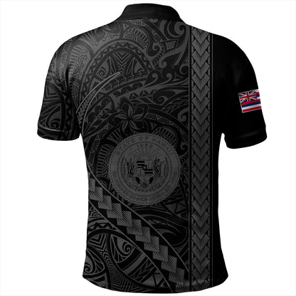 Hawaii Polo Shirt Tribal Polynesian Coat Of Arms Gray