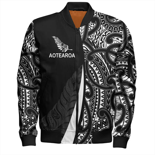 New Zealand Bomber Jacket Country Aotearoa Maori Pattern Silver Fern
