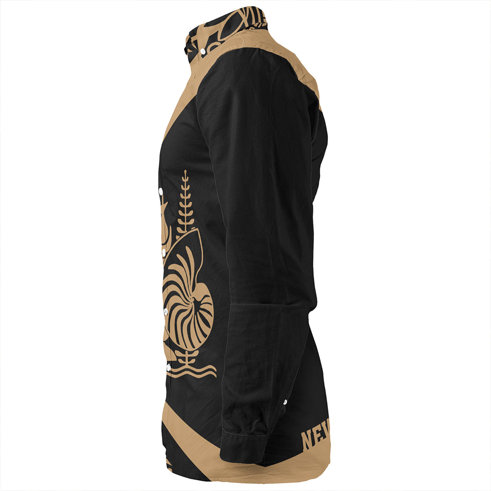 New Caledonia Long Sleeve Shirt Coat Of Arm Lauhala Gold Circle