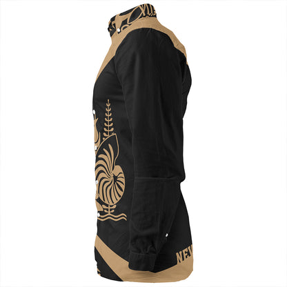 New Caledonia Long Sleeve Shirt Coat Of Arm Lauhala Gold Circle