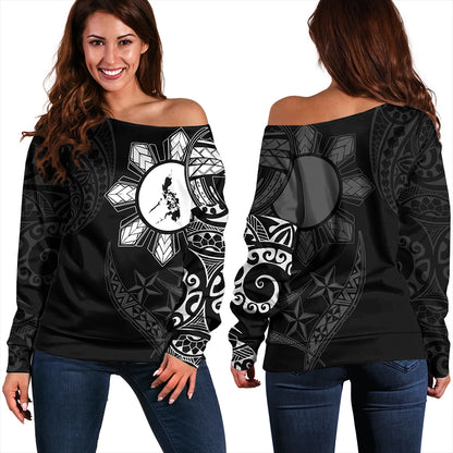 Philippines Off Shoulder Sweatshirt Tribal Sun In My Heart