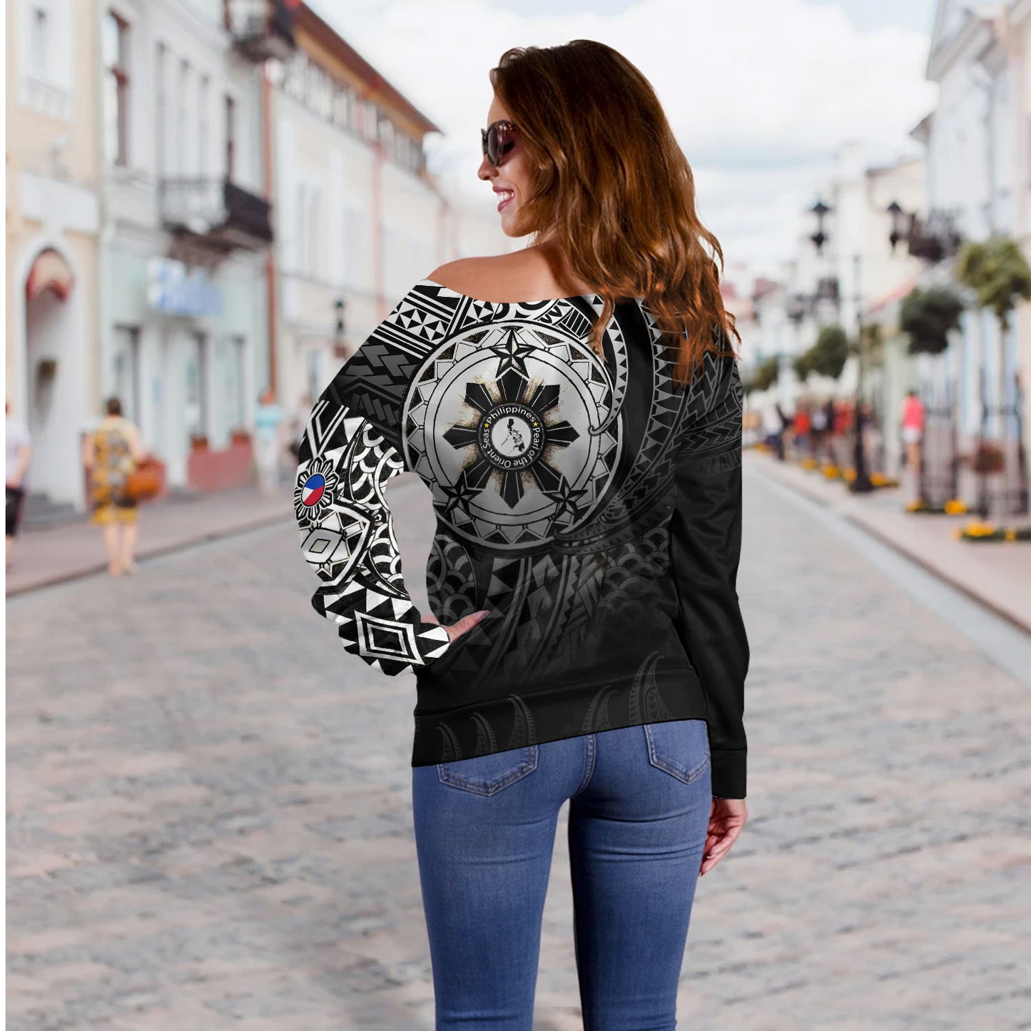 Philippines Off Shoulder Sweatshirt Pearl of the Orient Seas