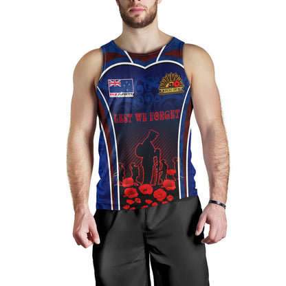 New Zealand Tank Top Custom New Zealand Army Keeping Anzac Spirit Lives Poppies Maori Style