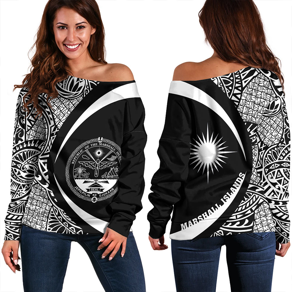 Marshall Islands Off Shoulder Sweatshirt Coat Of Arm Lauhala White Circle