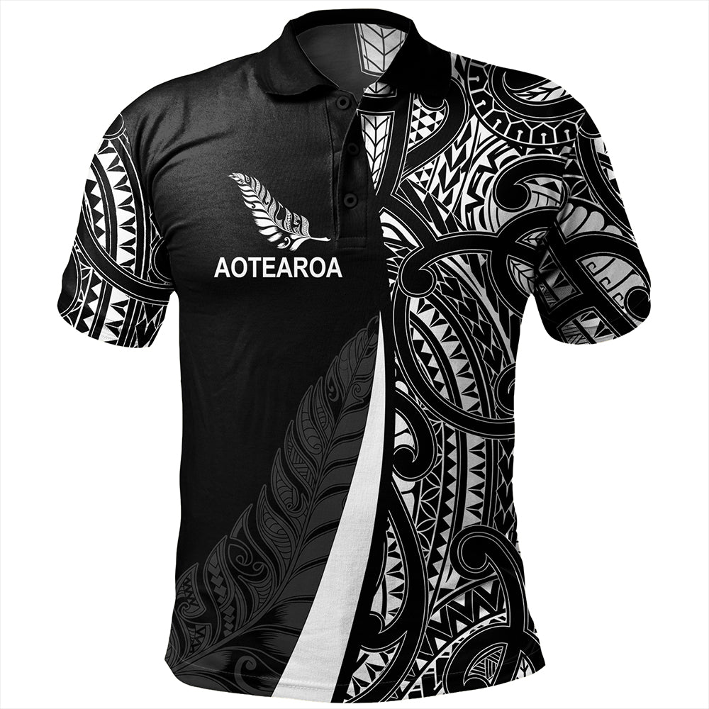 New Zealand Polo Shirt Country Aotearoa Maori Pattern Silver Fern