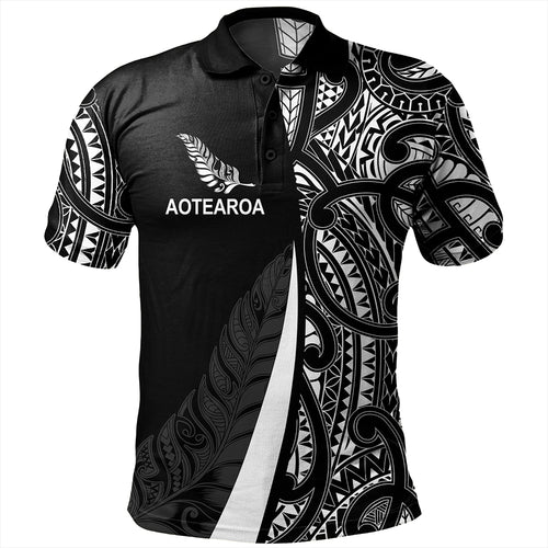 New Zealand Polo Shirt Country Aotearoa Maori Pattern Silver Fern