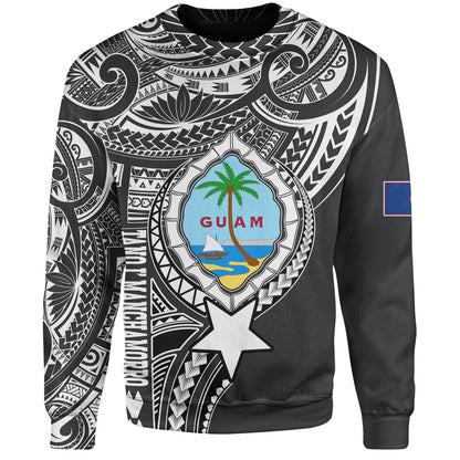 Guam Sweatshirt Custom Guam Coat Of Arms Polynesian Half Body Tattoo Black Style