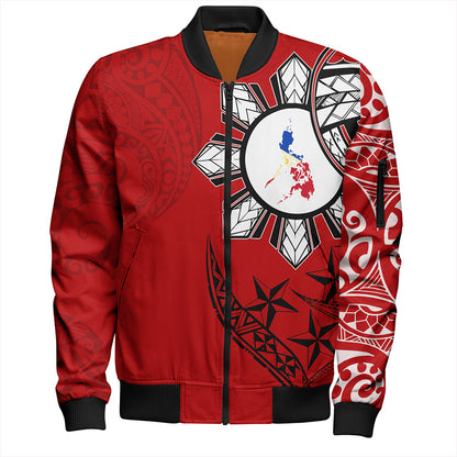 Philippines Bomber Jacket Tribal Sun In My Heart Red Style