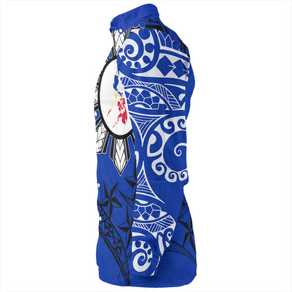 Philippines Long Sleeve Shirt Tribal Sun In My Heart Blue Style