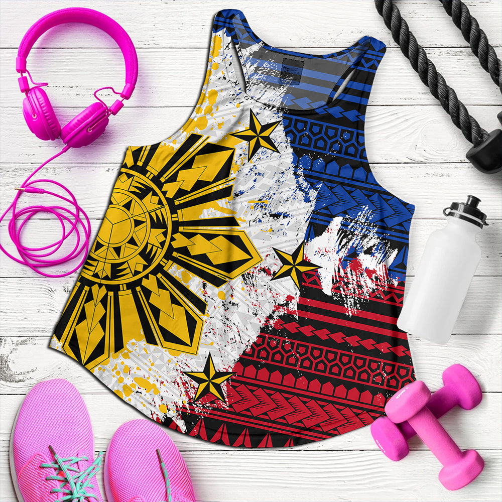 Philippines Women Tank Filipino Sun Flag Grunge Style