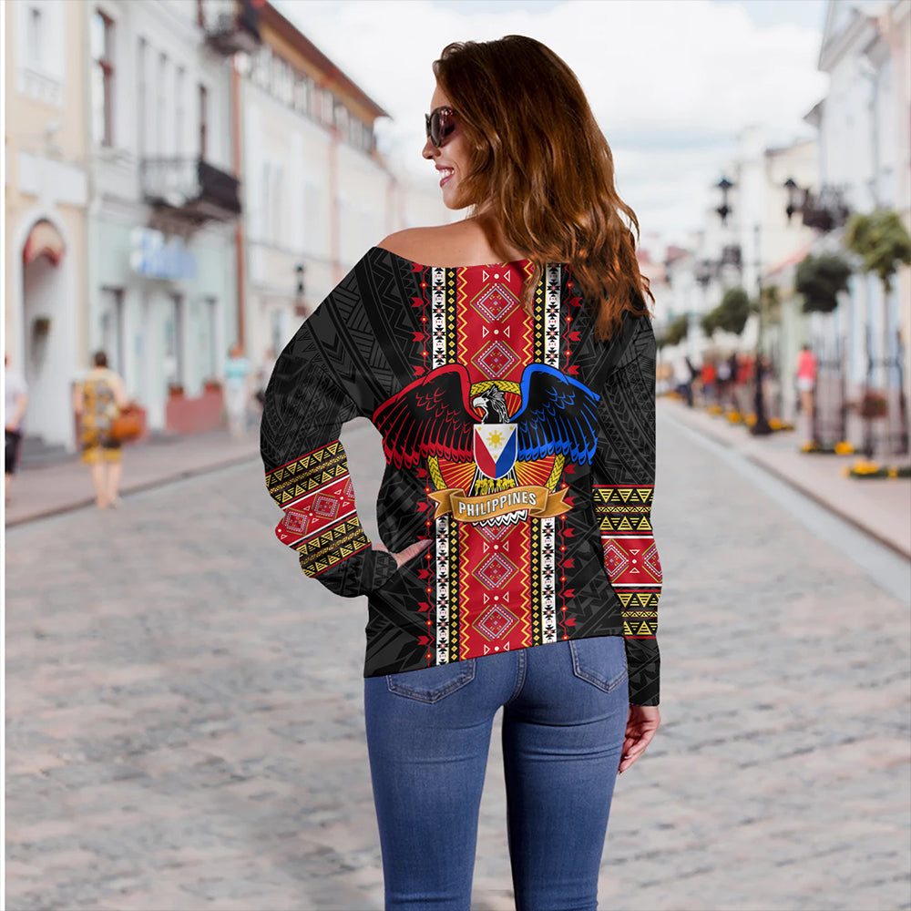 Philippines Off Shoulder Sweatshirt Ethnic Traditional Eagle Style