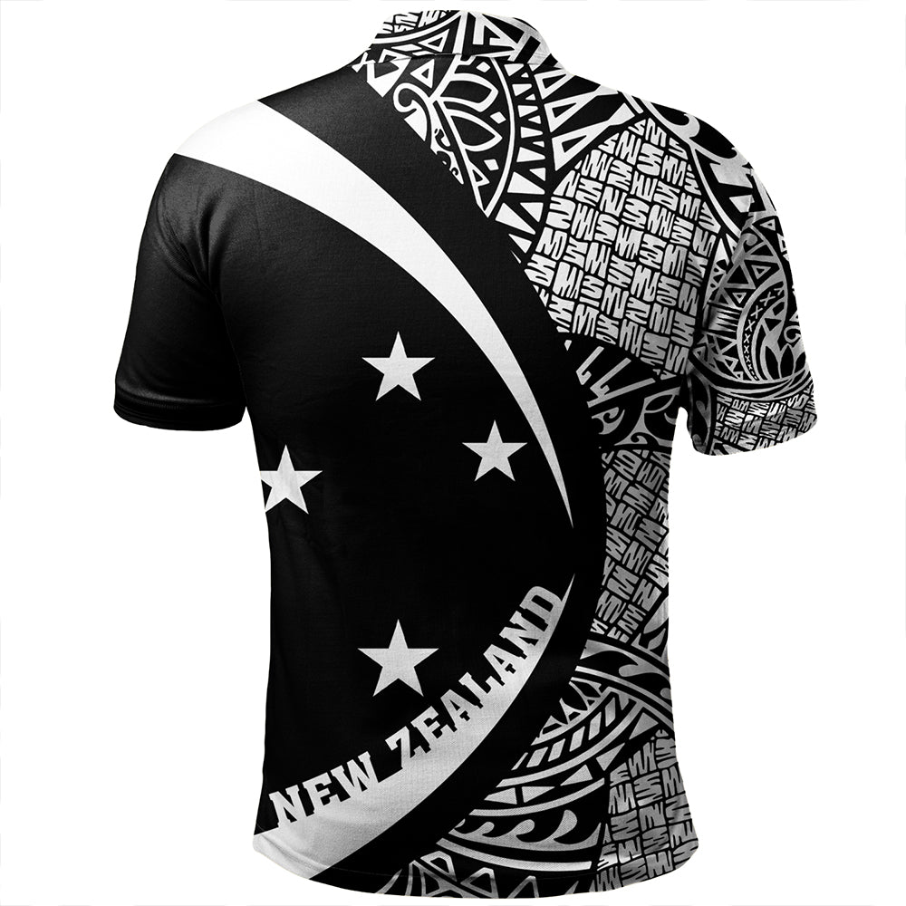 New Zealand Polo Shirt Silver Fern Lauhala White Circle