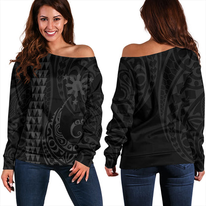 The Philippines Off Shoulder Sweatshirt Sun Gray Kakau Style