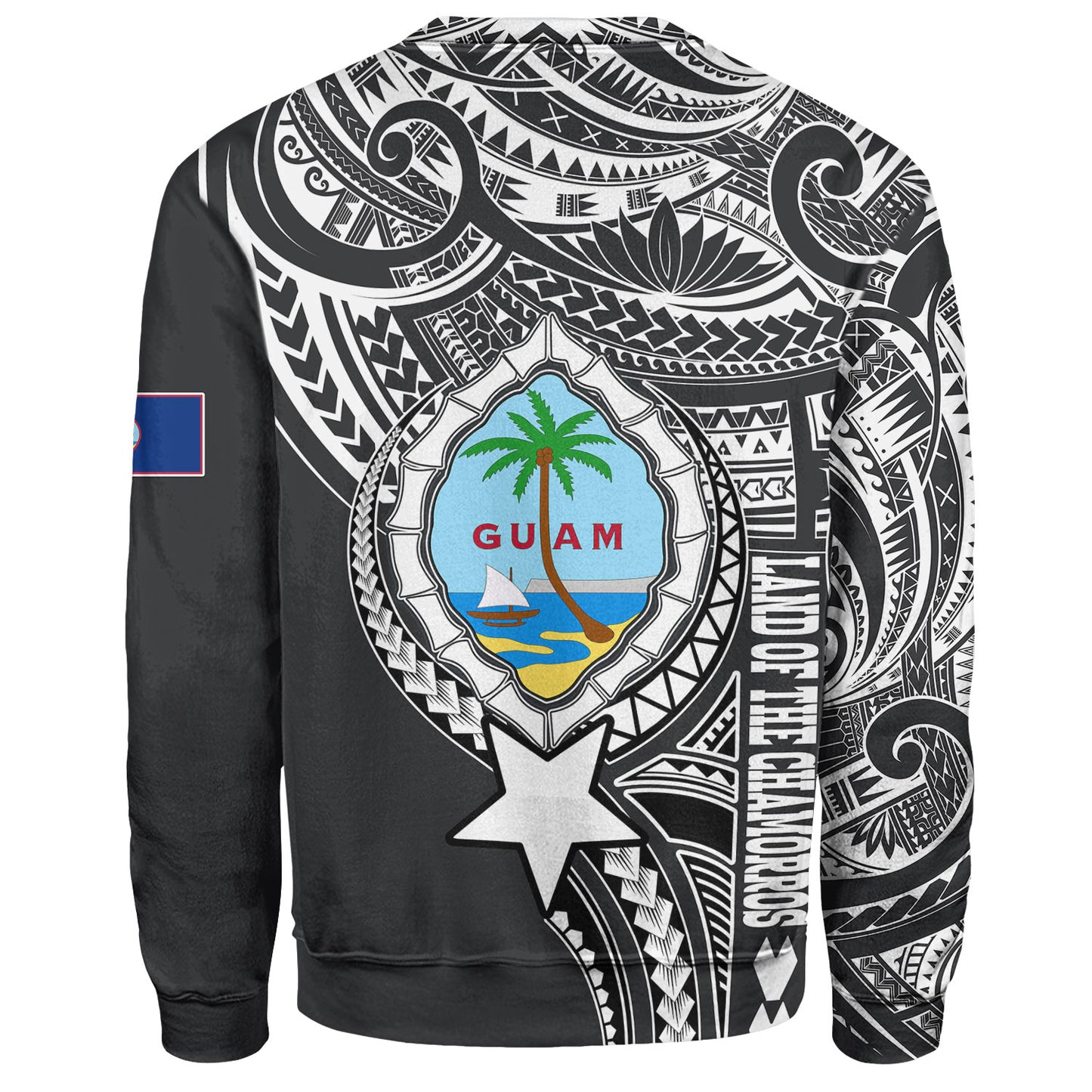 Guam Sweatshirt Custom Guam Coat Of Arms Polynesian Half Body Tattoo Black Style