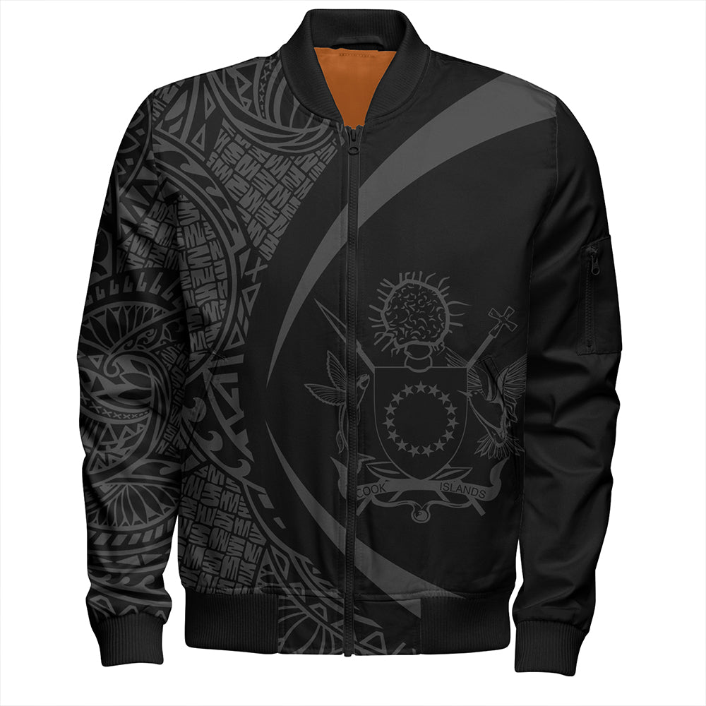 Cook Islands Bomber Jacket Coat Of Arm Lauhala Gray Circle