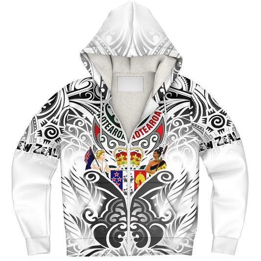 New Zealand Aotearoa Sherpa Hoodie Maori Traditional Hongi - The Breath Of Life Coat Of Arms Tribal Patterns