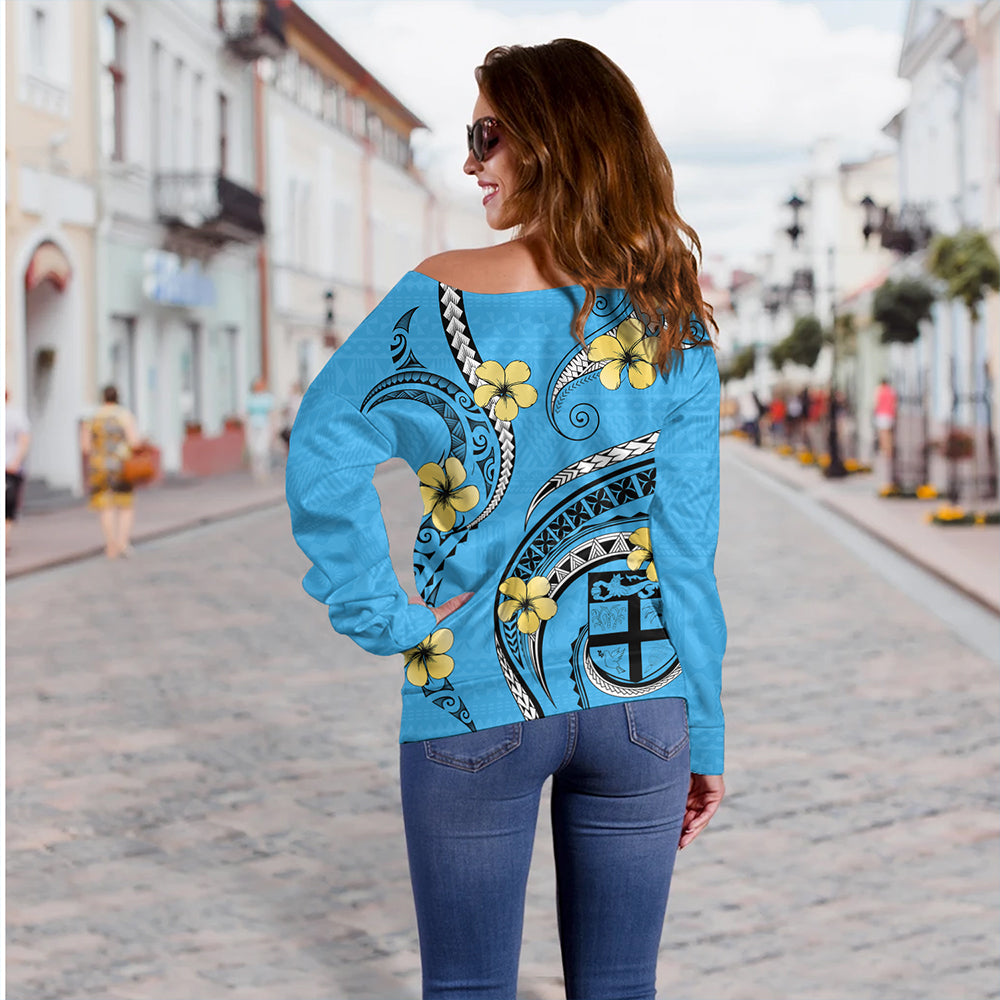 Fiji Off Shoulder Sweatshirt Fiji Bula Style Plumeria Flower