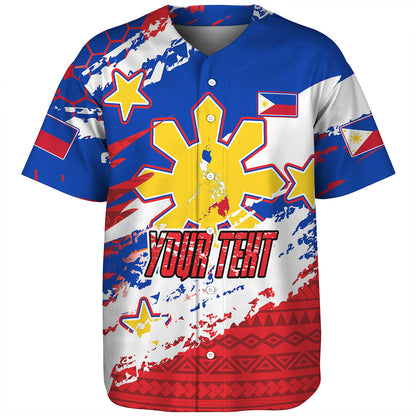 Philippines Filipinos Baseball Shirt Custom Filipino Sun 3 Stars Bicolor Flag Tribal Grunge Style