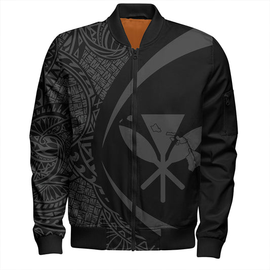 Hawaii Bomber Jacket Kanaka Maoli Hawaiian Map Lauhala Gray Circle