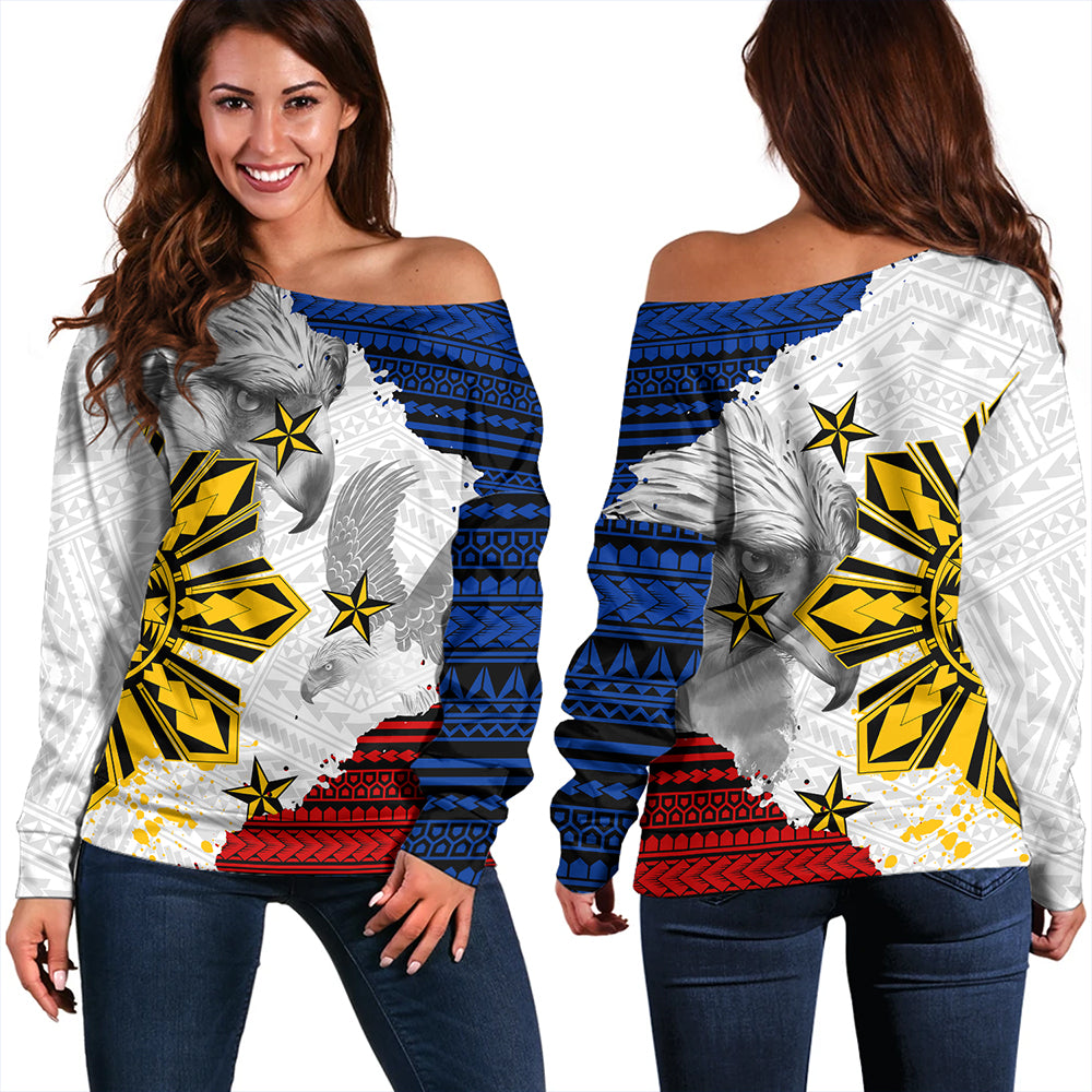 Philippines Off Shoulder Sweatshirt Eagles Filipino Sun Flag Grunge Style