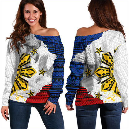 Philippines Off Shoulder Sweatshirt Eagles Filipino Sun Flag Grunge Style