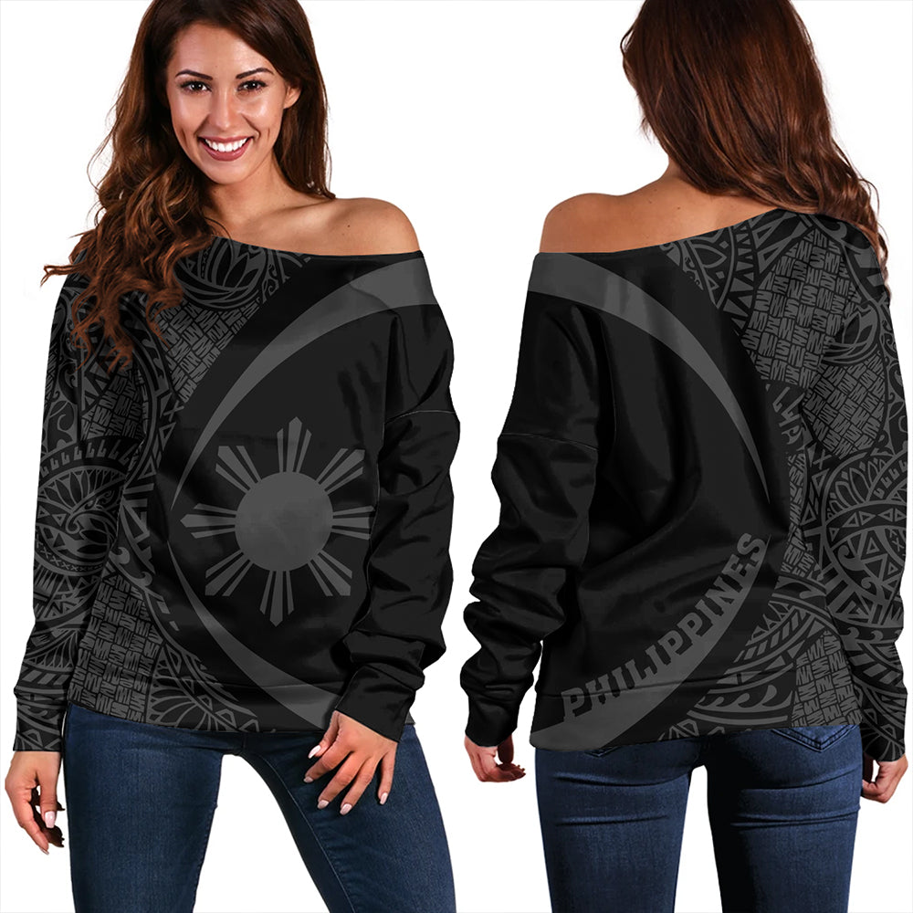 Philippines Off Shoulder Sweatshirt Coat Of Arm Lauhala Gray Circle