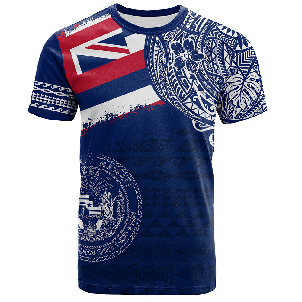 Hawaii T-Shirt Polynesian Flag With Coat Of Arms