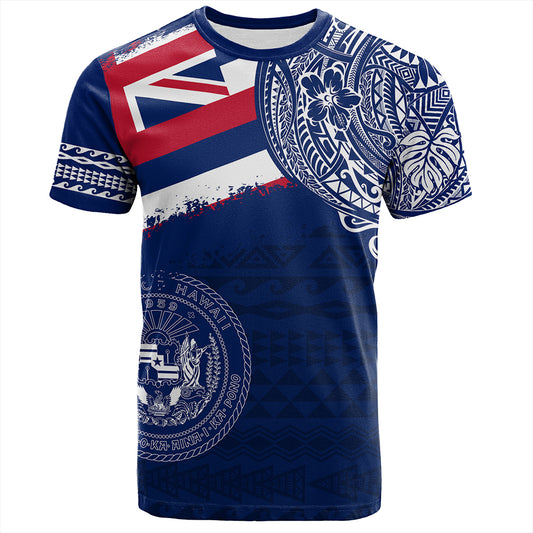 Hawaii T-Shirt Polynesian Flag With Coat Of Arms